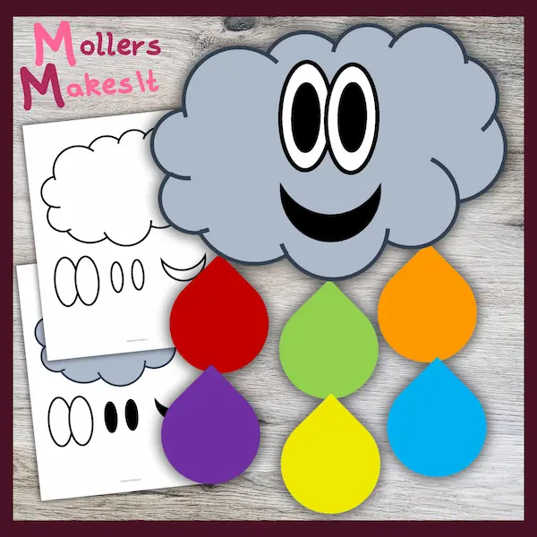 Colorful Rain Drop Cloud Craft Template - Mollers Makes It